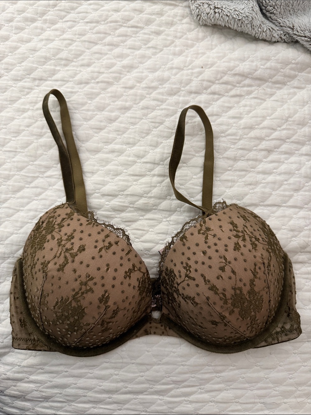VS dream angels Olive Green Lace & velvet Overlay Push-Up Bra